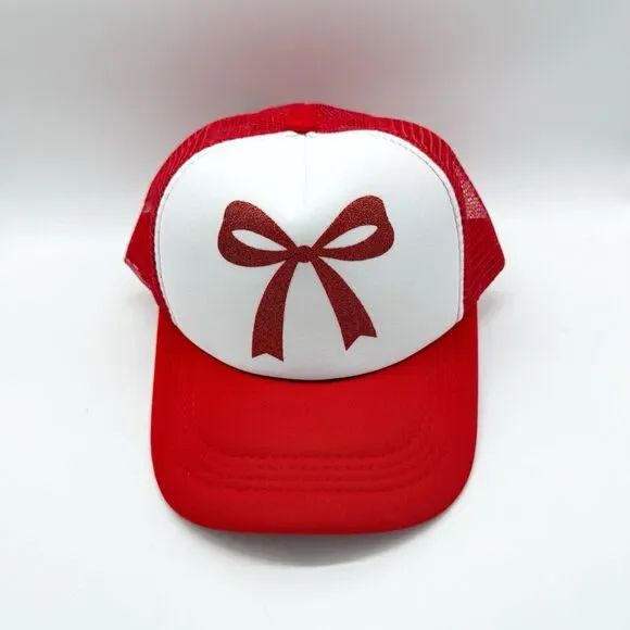 The Christmas Shoppe Hat Cap Trucker Snap Back One Size Red Bow Christmas - Picture 3 of 7